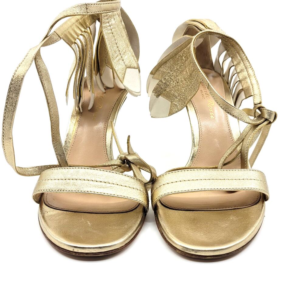 Gianvito Rossi Feathered Lace Up Stiletto Heels 4" EU 36 US 6 Gold White - Picture 7 of 15